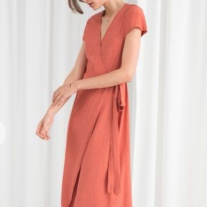 & Other Stories wrap dress midi salmon/ burnt orange